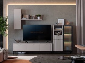 Модульная гостиная Рич (кашемир/фрапучино матовый/черный) в Нижнем Бестяхе - nizhnij-bestyah.mebel-nsk.ru | фото